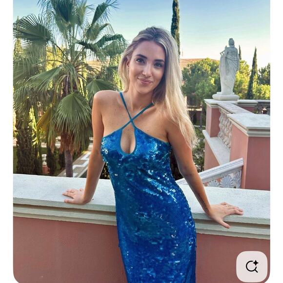 Cult Gaia Lily Sequence Dress Blue Halter Neckline Key Hole Size M NWT - Picture 1 of 9